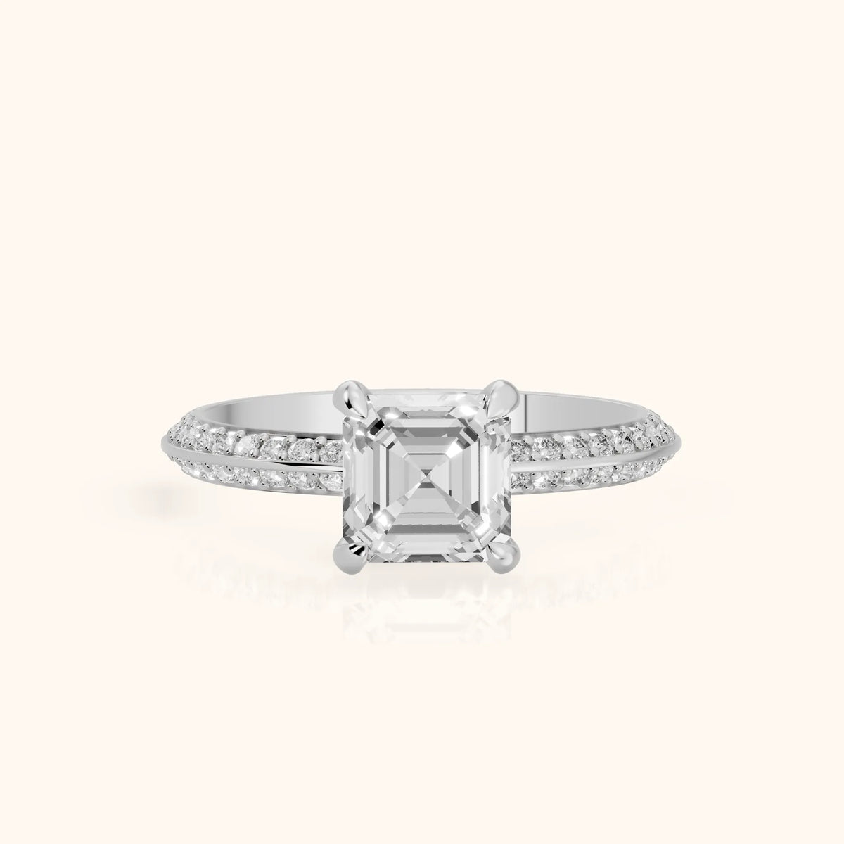 Meredith Knife Edge Pavé Asscher Diamond Engagement Ring in Silver - FrontView.webp