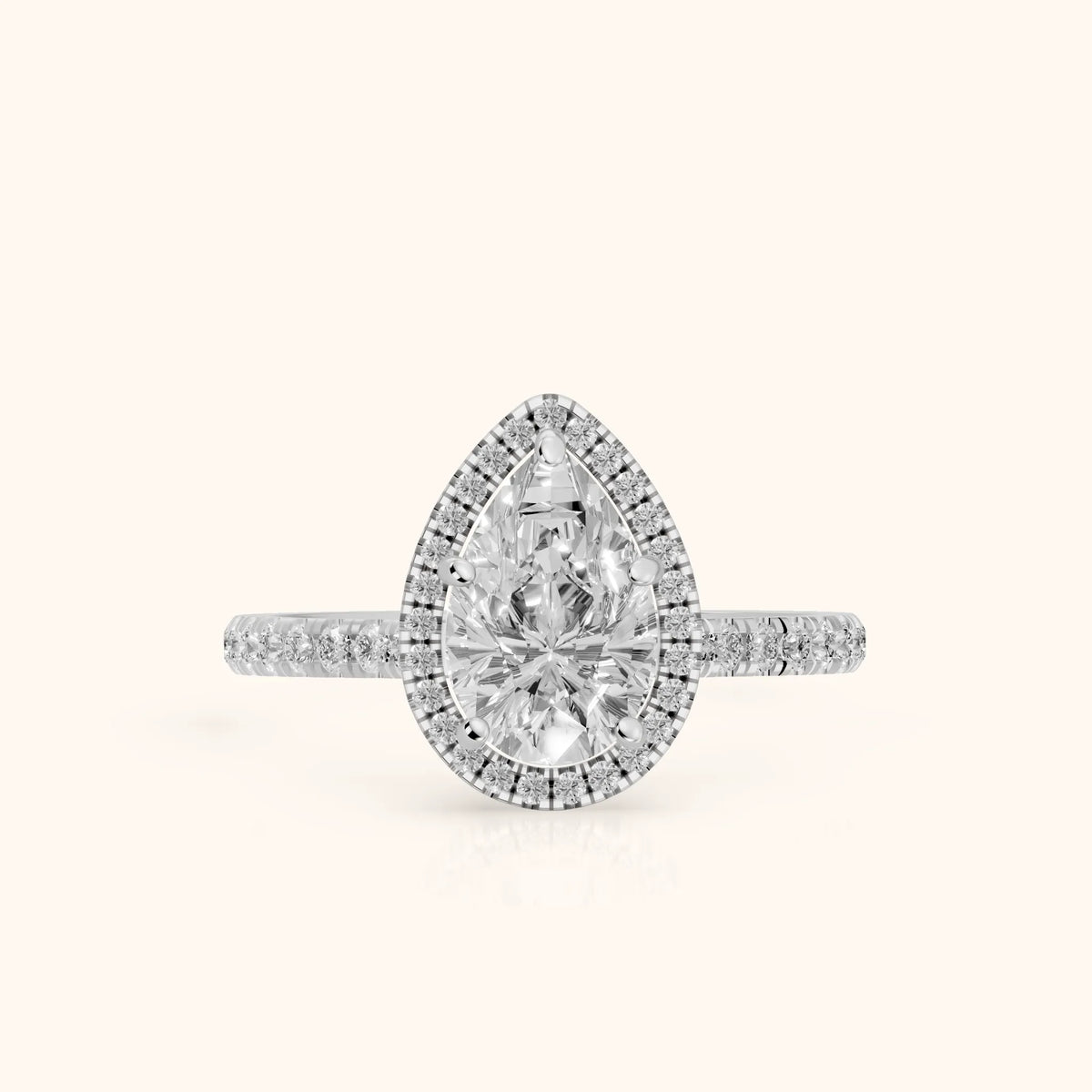 Mabel Halo French Pavé Pear Diamond Engagement Ring in Silver - FrontView.webp