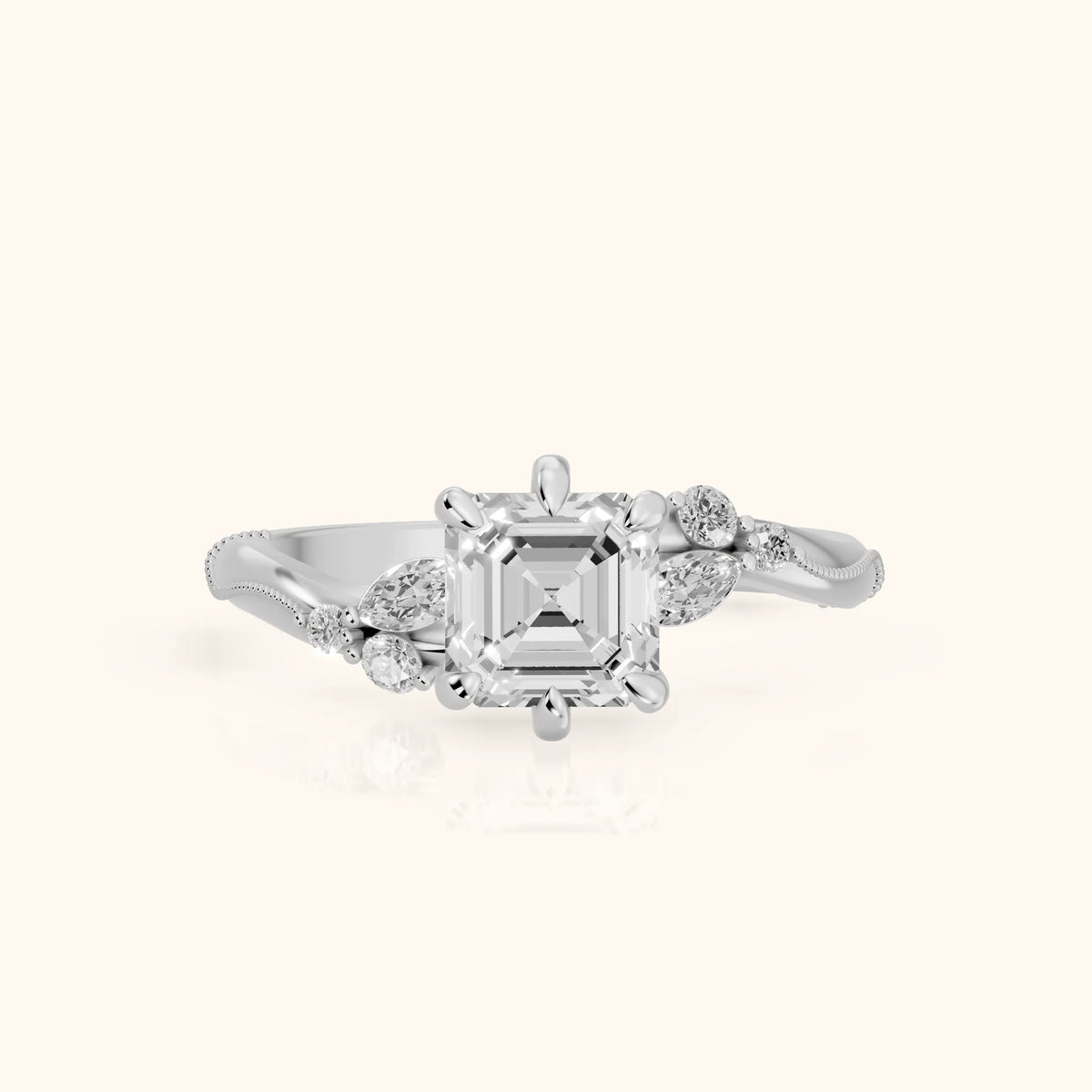 Joanna Milgrain Twist Asscher Diamond Engagement Ring in Platinum - FrontView.webp