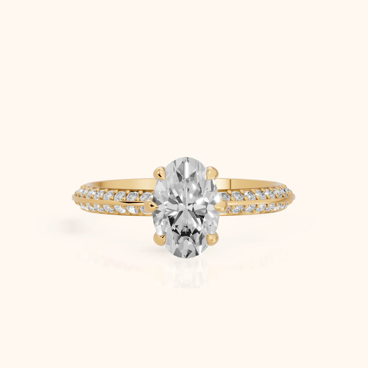 Meredith Knife Edge Pavé Oval Diamond Engagement Ring in Yellow Gold - FrontView.webp