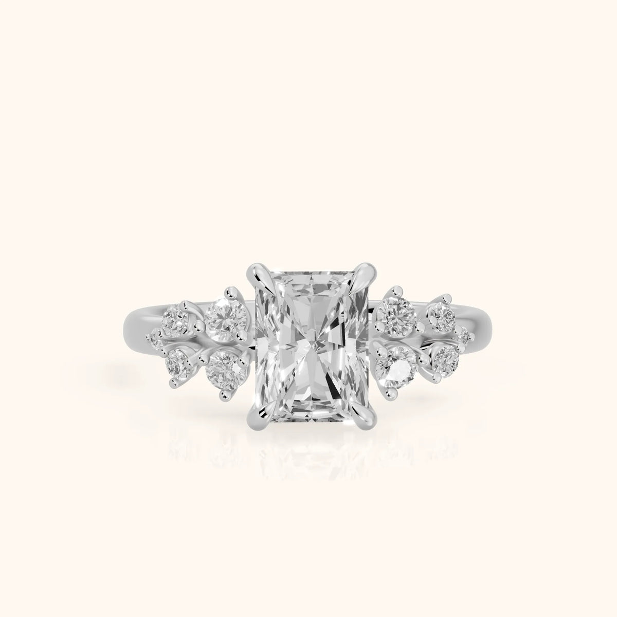 Mirabelle Cluster Radiant Diamond Engagement Ring in Platinum - FrontView.webp
