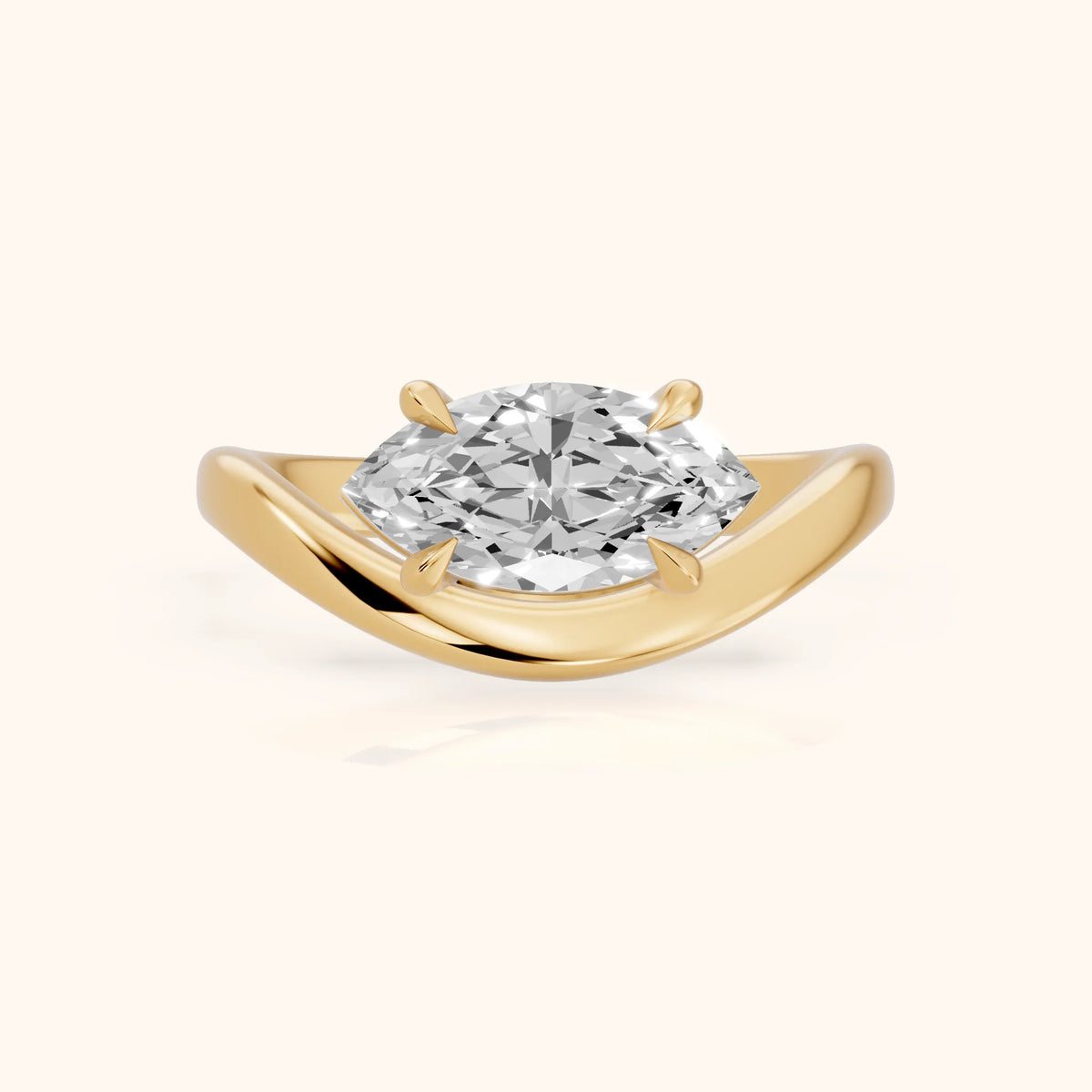 Katherine East-West Bypass Marquise Diamond Engagement Ring in Yellow Gold - FrontView.webp