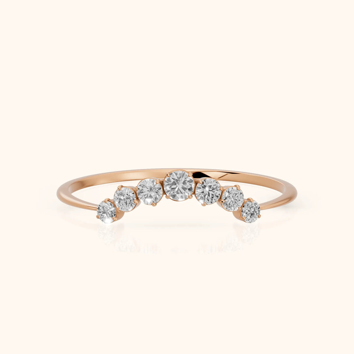 Lumi Curved Round Diamond Stackable Ring in Rose Gold - FrontView