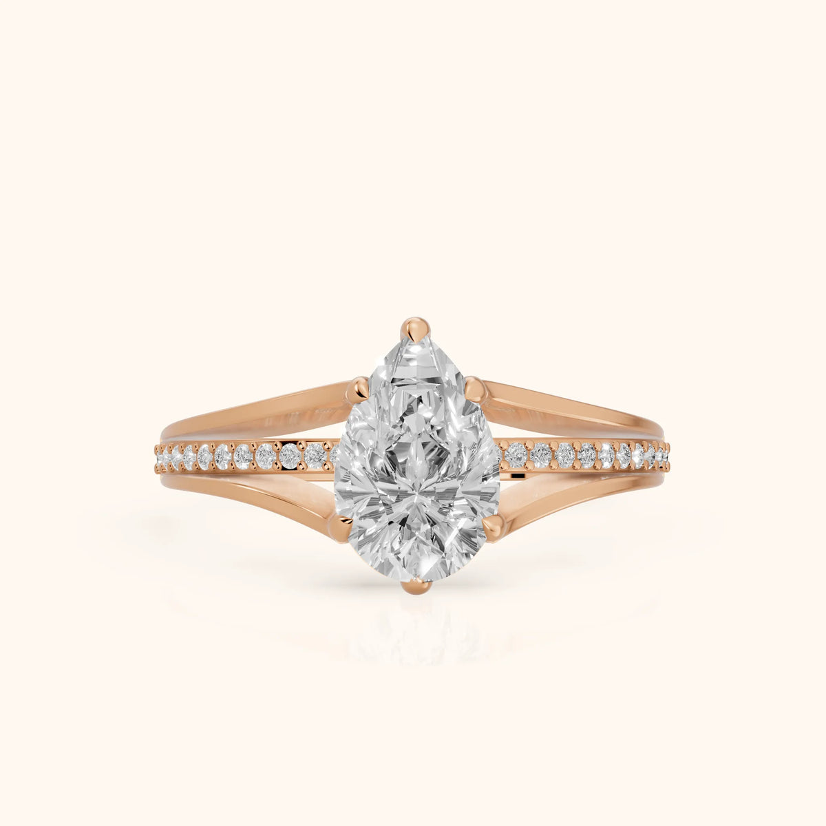 Lucinda Split Shank Pear Diamond Engagement Ring in Rose Gold - FrontView.webp