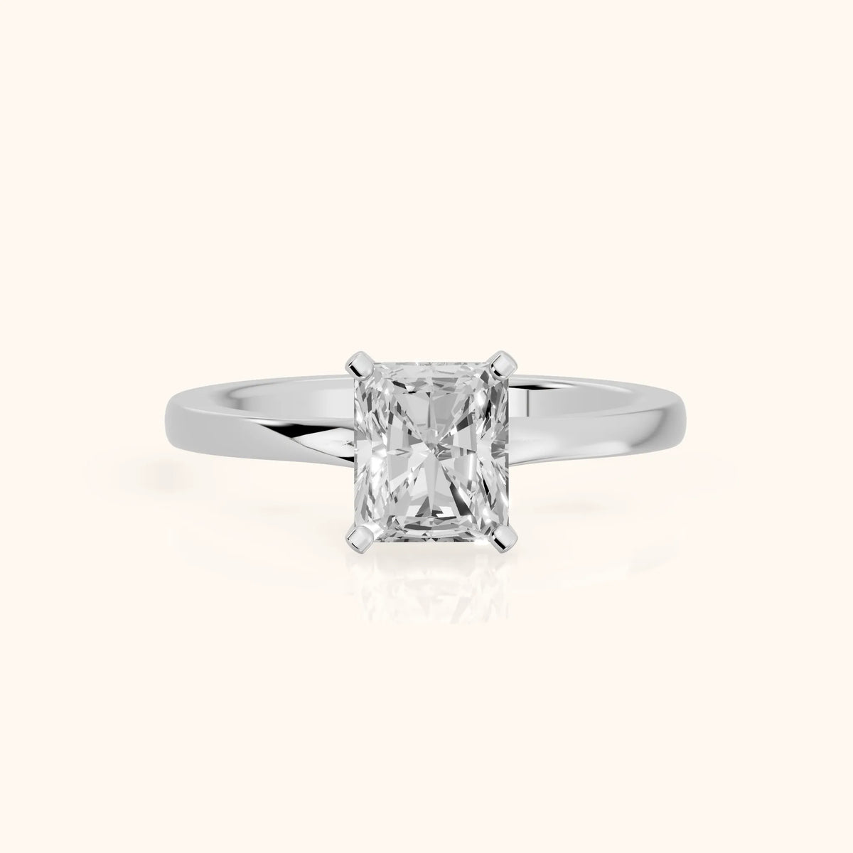 Matilda Cathedral Solitaire Radiant Diamond Engagement Ring in White Gold - FrontView.webp