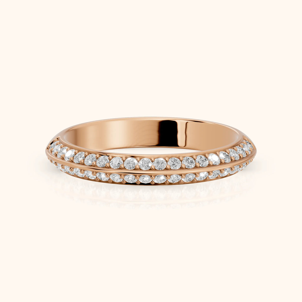 Divya Ridged Dome Round Diamond Half Eternity Band in Rose Gold - FrontView