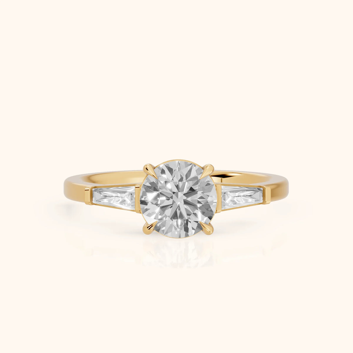 Winnie Three-Stone Round Diamond Engagement Ring in Yellow Gold - FrontView.webp