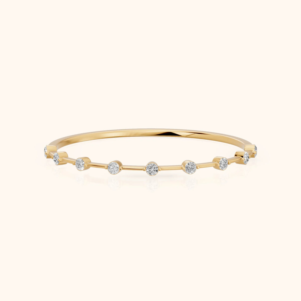 Zaria Dot Dash Round Diamond Wedding Band in Yellow Gold - FrontView