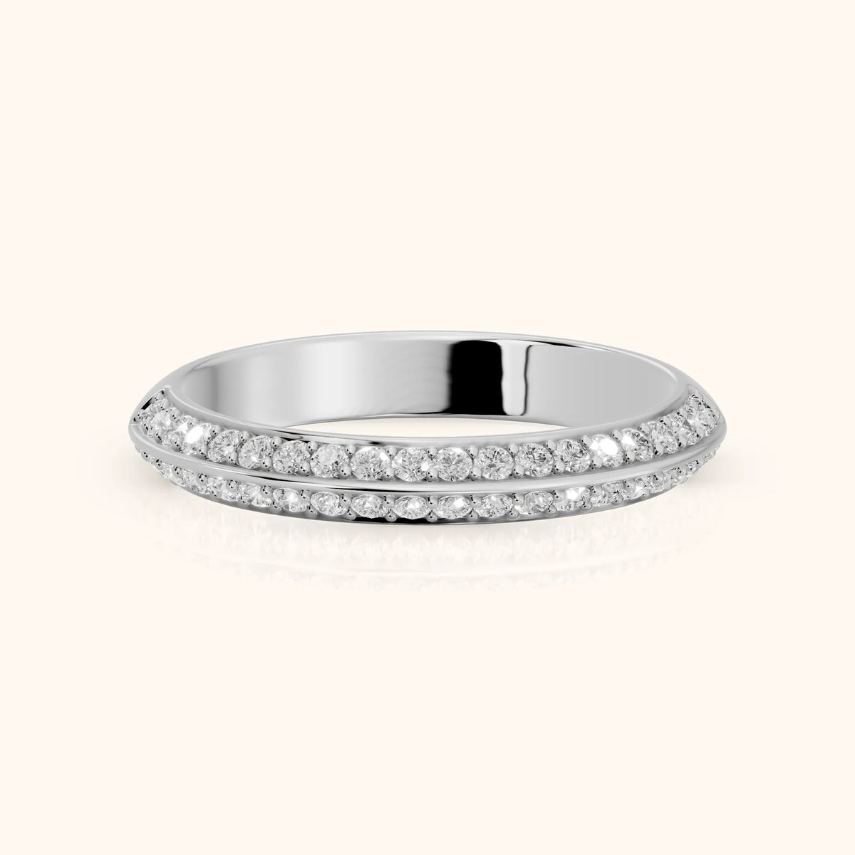 Divya Ridged Dome Round Diamond Half Eternity Band in Platinum - FrontView