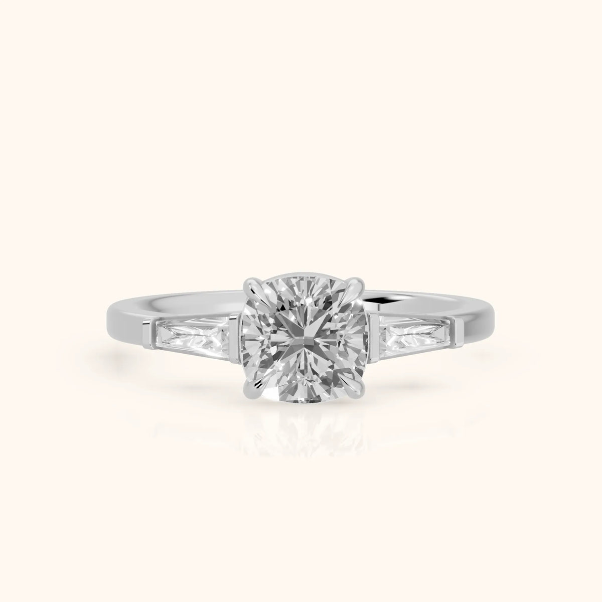 Winnie Three-Stone Cushion Diamond Engagement Ring in Silver - FrontView.webp