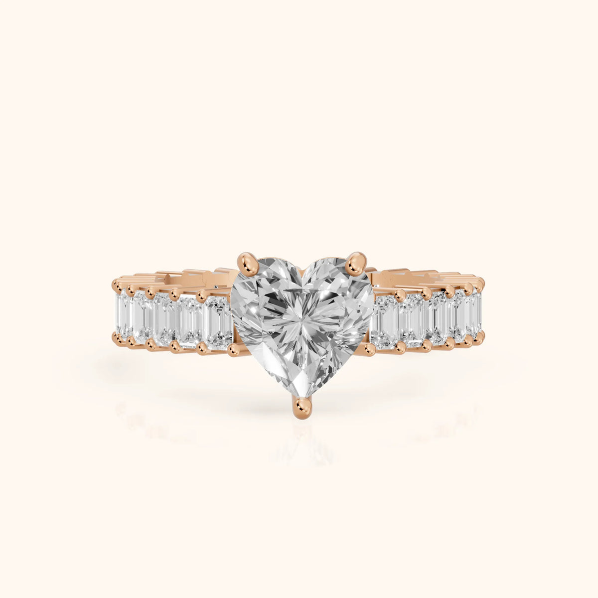 Mallory Shared Prong Heart Diamond Engagement Ring in Rose Gold - FrontView.webp
