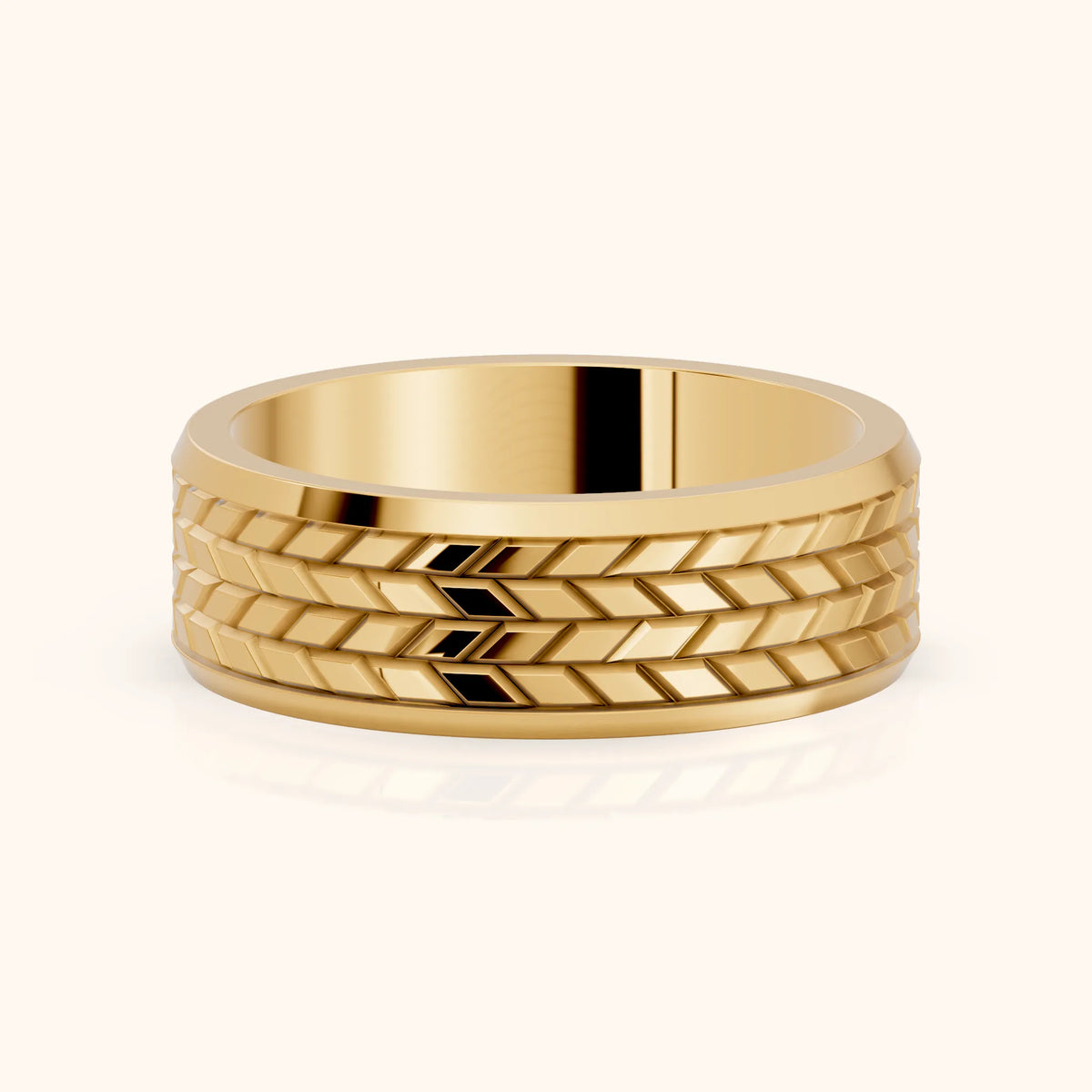 Yana Carved Step Edge Wedding Band in Yellow Gold - FrontView