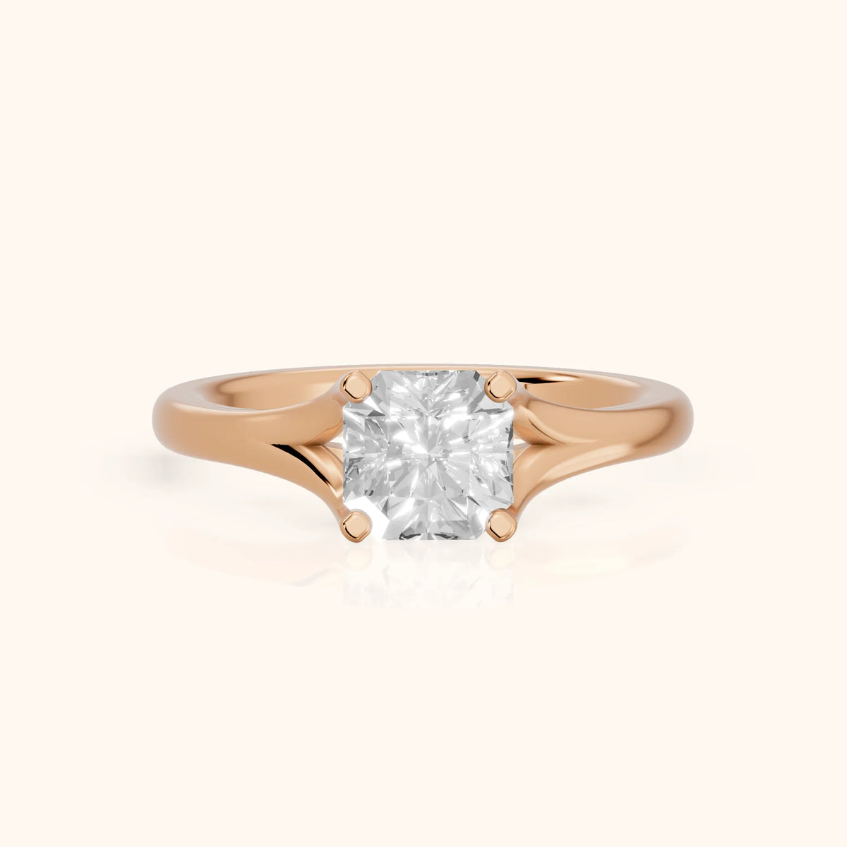 Nell Split Shank Solitaire Asscher Diamond Engagement Ring in Rose Gold - FrontView.webp