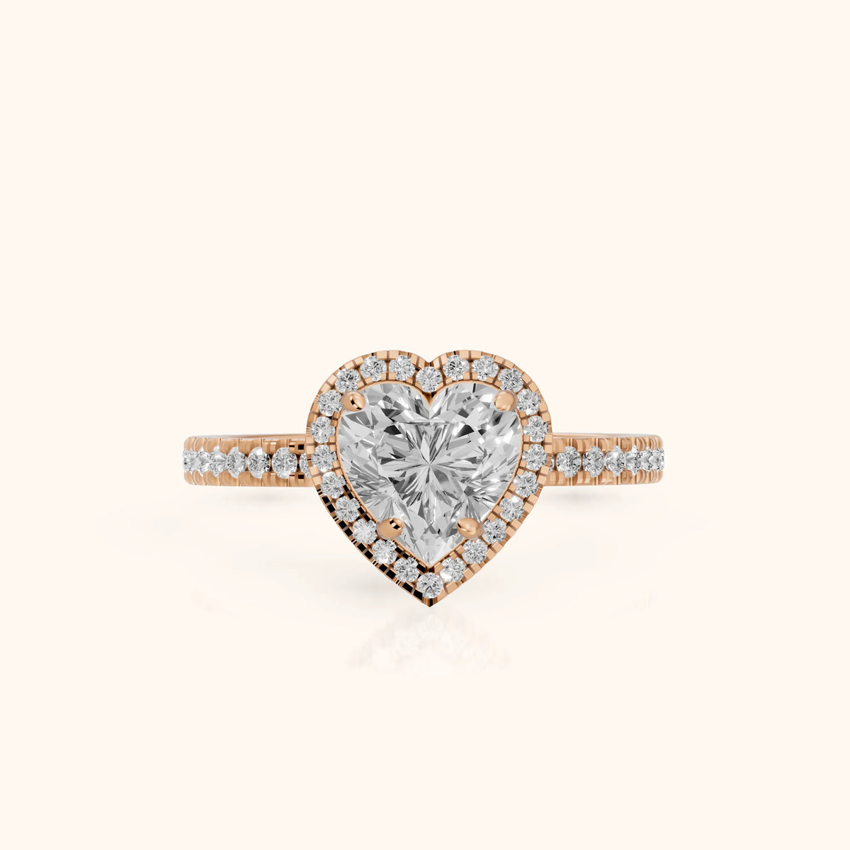 Rosemary Halo Pavé Heart Diamond Engagement Ring in Rose Gold - FrontView.webp