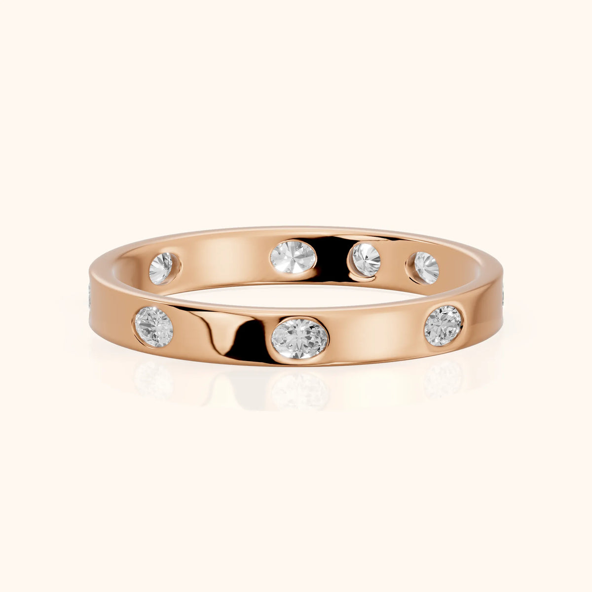 Alessia Bezel Oval & Round Diamond Eternity Band in Rose Gold - FrontView