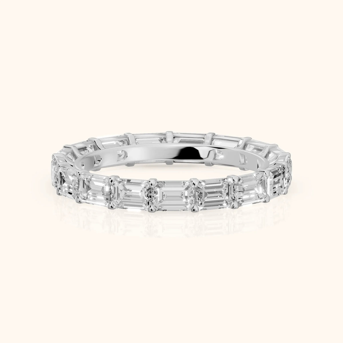 Ria East-West Emerald Diamond Eternity Band in White Gold - FrontView