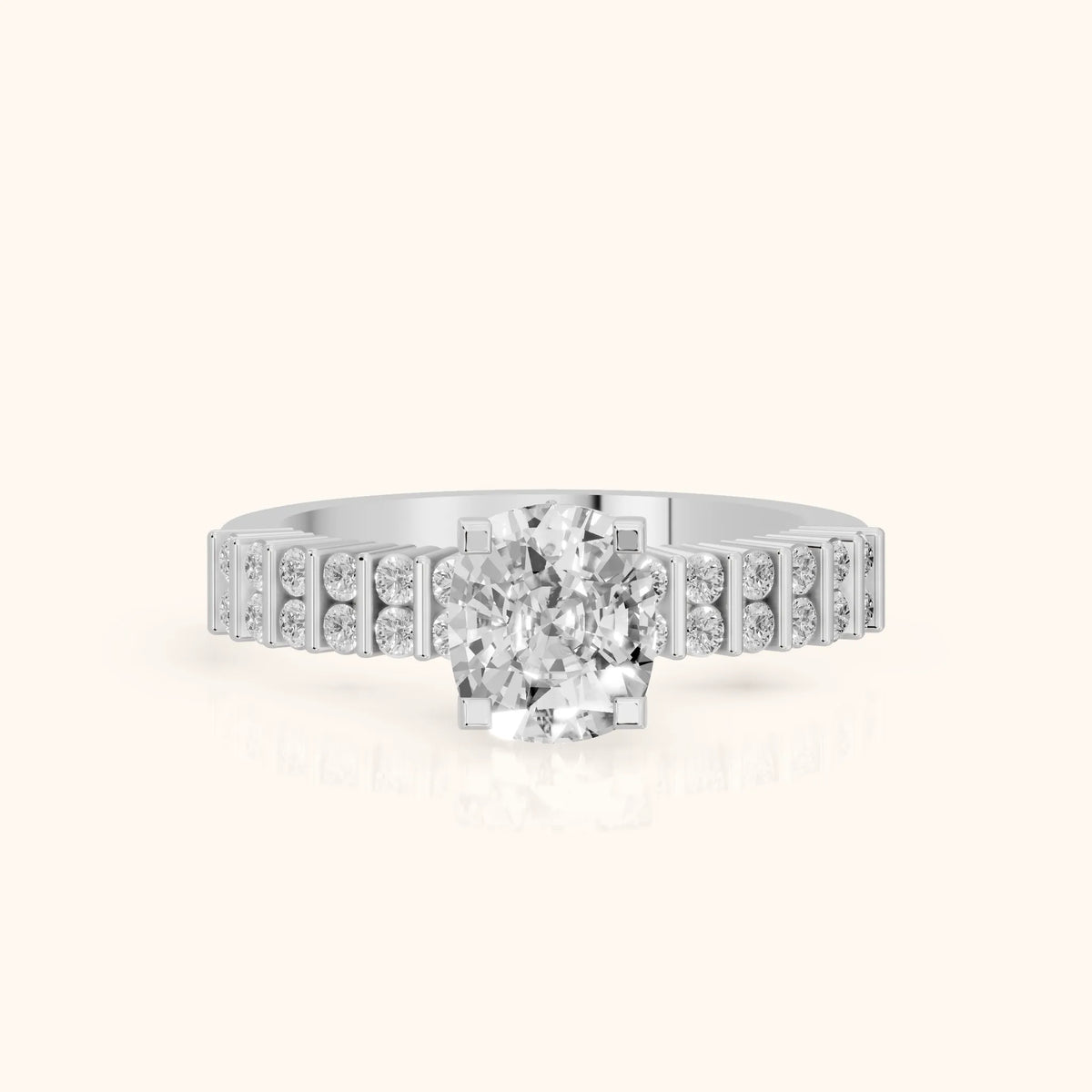 Honor Sidestone Cushion Diamond Engagement Ring in Silver - FrontView.webp