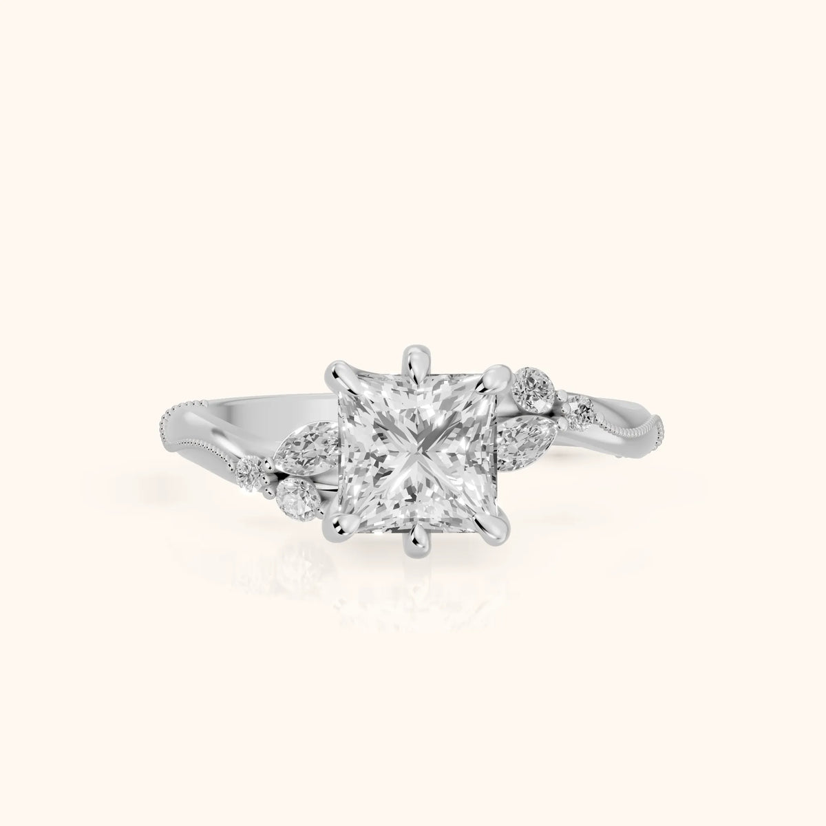 Joanna Milgrain Twist Princess Diamond Engagement Ring in Platinum - FrontView.webp