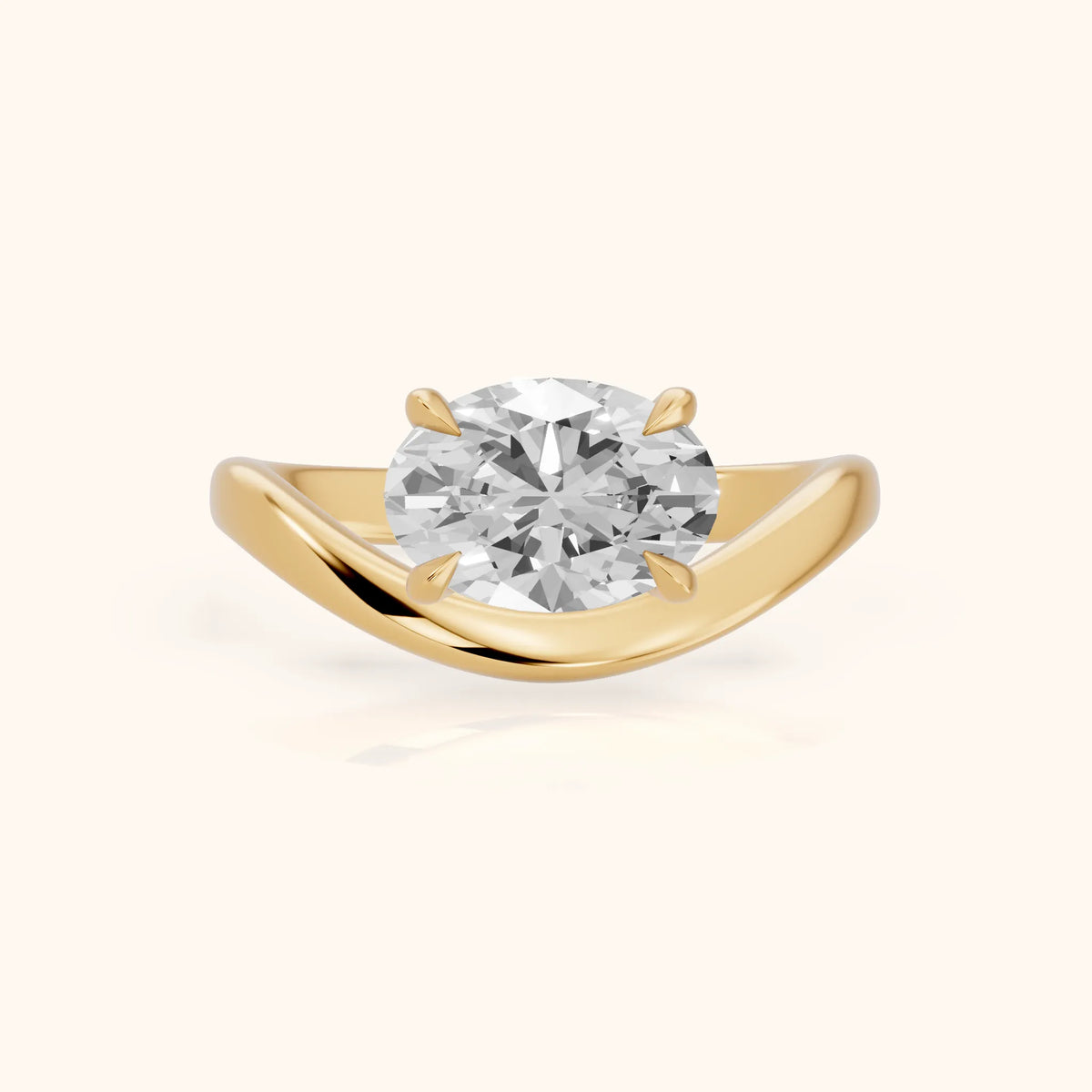 Katherine East-West Bypass Oval Diamond Engagement Ring in Yellow Gold - FrontView.webp