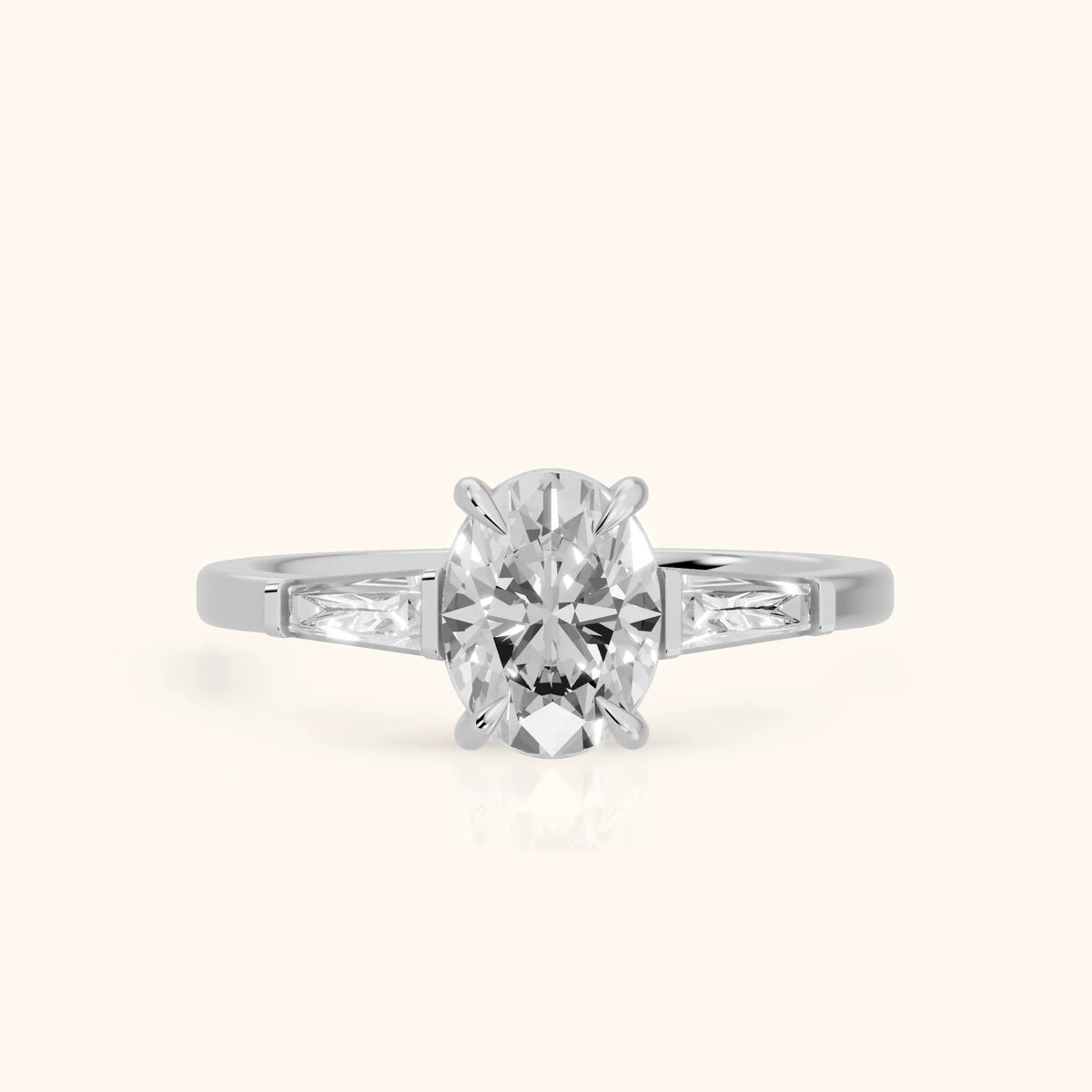 Winnie Three-Stone Oval Diamond Engagement Ring in White Gold - FrontView.webp