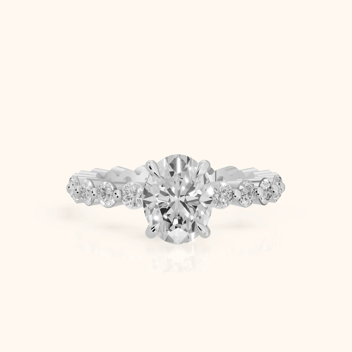 Piper Sidestone Oval Diamond Engagement Ring in Platinum - FrontView.webp