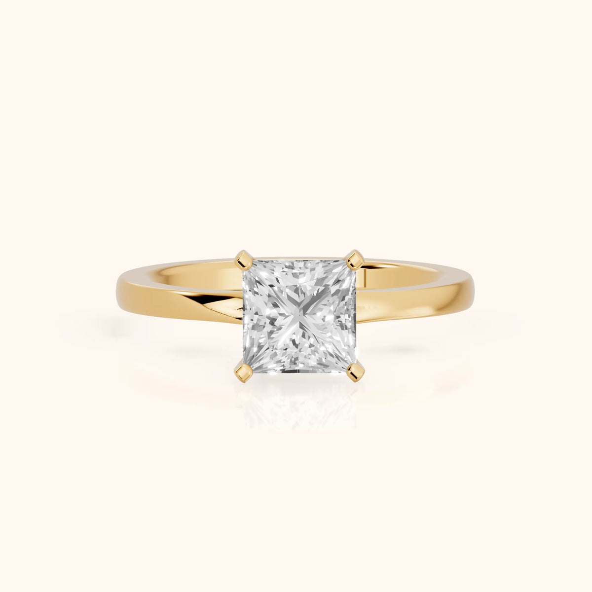 Matilda Cathedral Solitaire Princess Diamond Engagement Ring in Yellow Gold - FrontView.webp
