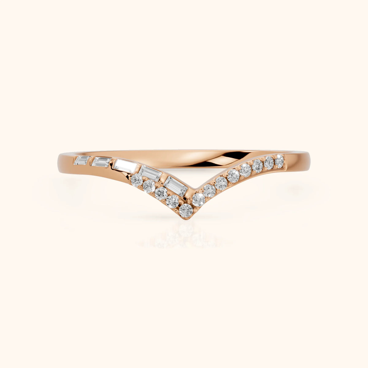 Noemi Contour Round & Baguette Diamond Stackable Ring in Rose Gold - FrontView