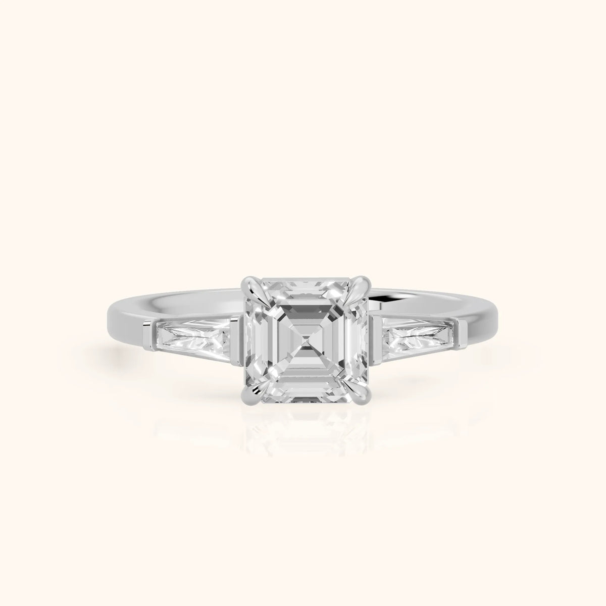 Winnie Three-Stone Asscher Diamond Engagement Ring in White Gold - FrontView.webp