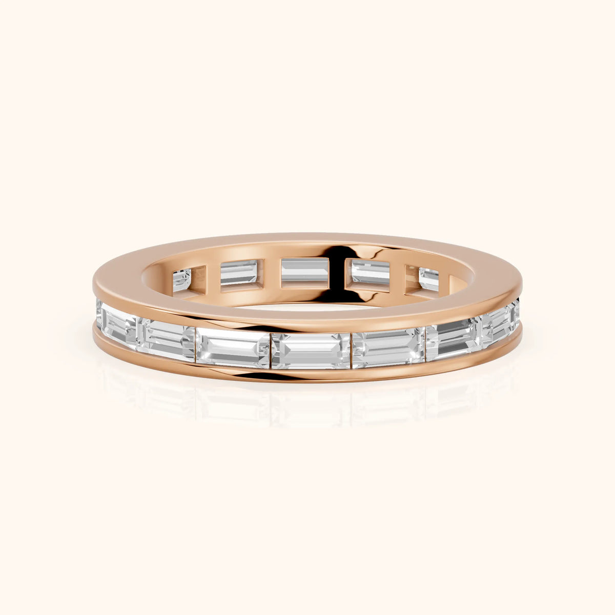 Valeria Channel Set Baguette Diamond Eternity Band in Rose Gold - FrontView
