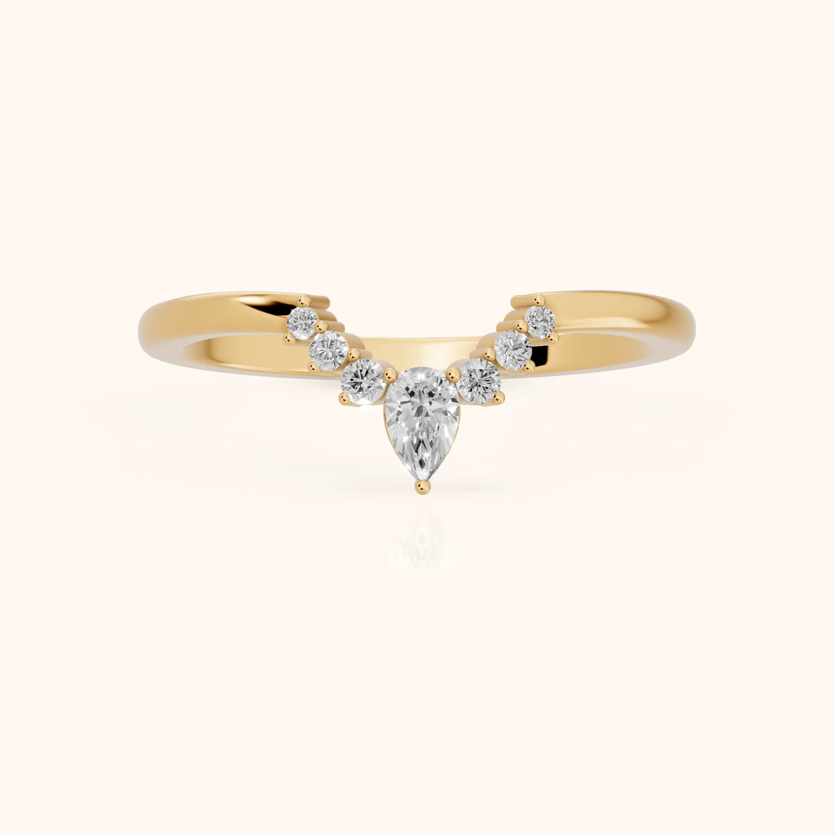 Nisha Curved Pear & Round Diamond Wedding Band in Yellow Gold - FrontView
