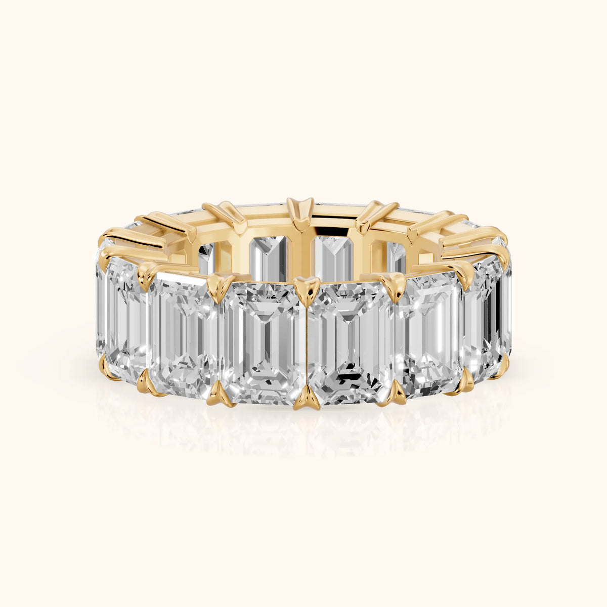 Odessa Shared Prong Emerald Diamond Eternity Band in Yellow Gold - FrontView