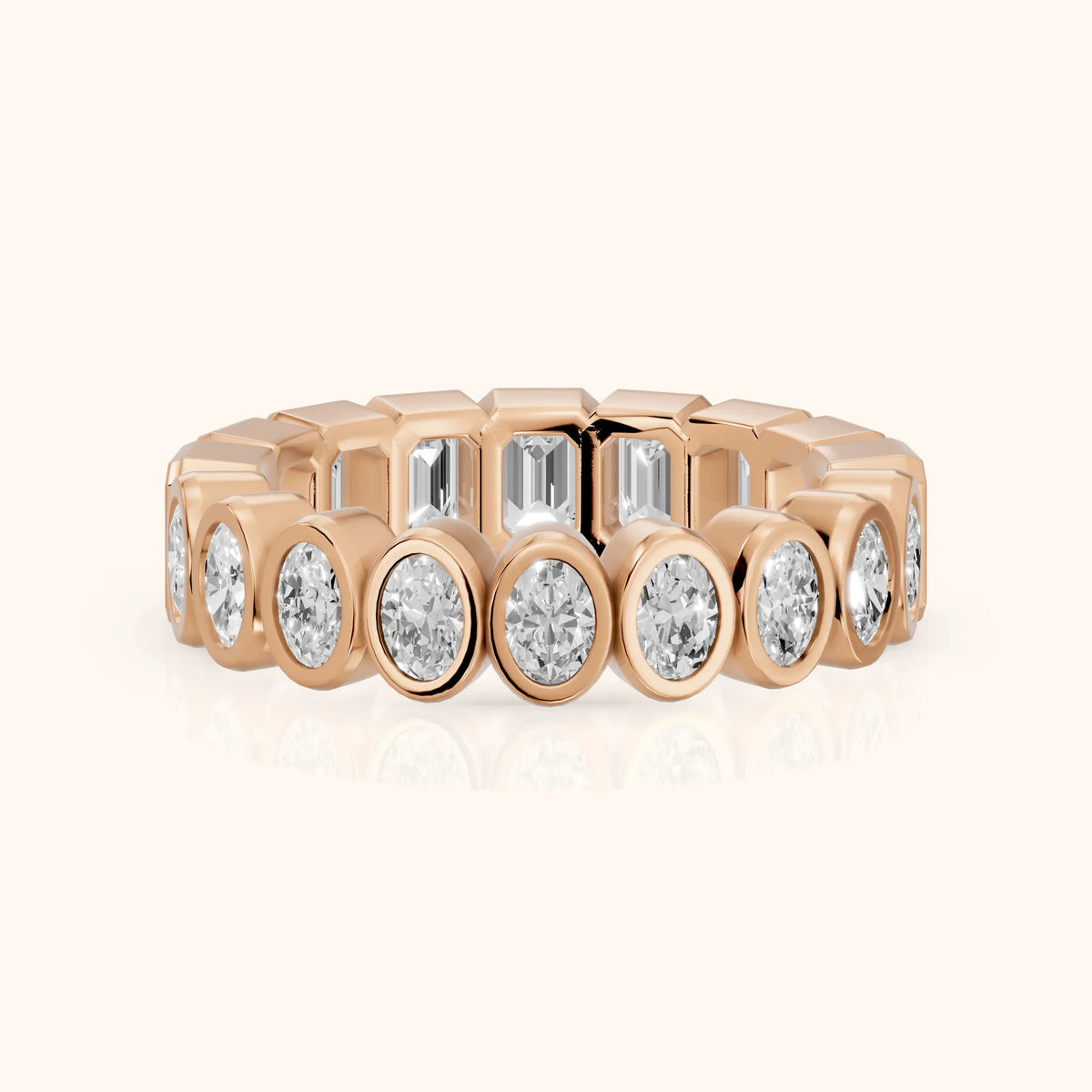 Mika Bezel Oval & Emerald Diamond Eternity Band in Rose Gold - FrontView