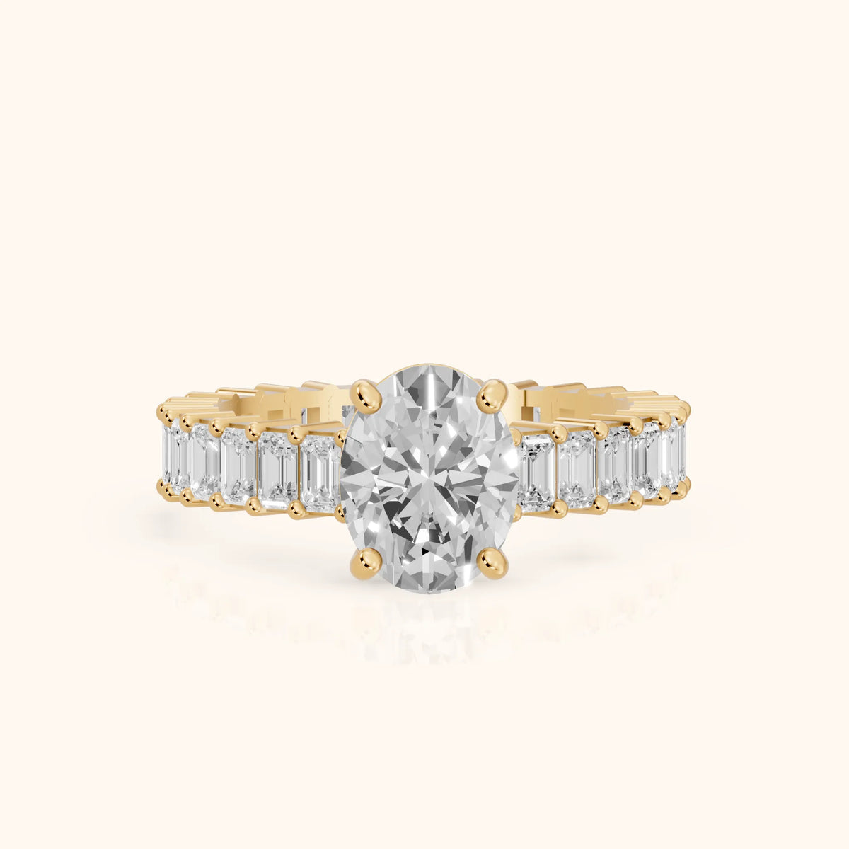 Mallory Shared Prong Oval Diamond Engagement Ring in Yellow Gold - FrontView.webp