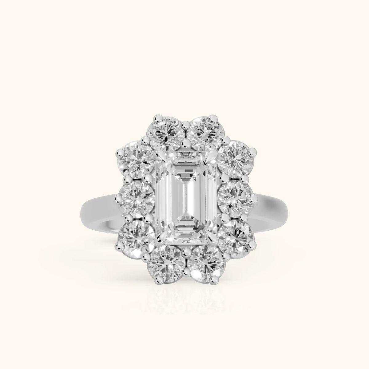 Phoebe Cluster Emerald Diamond Engagement Ring in Silver - FrontView.webp