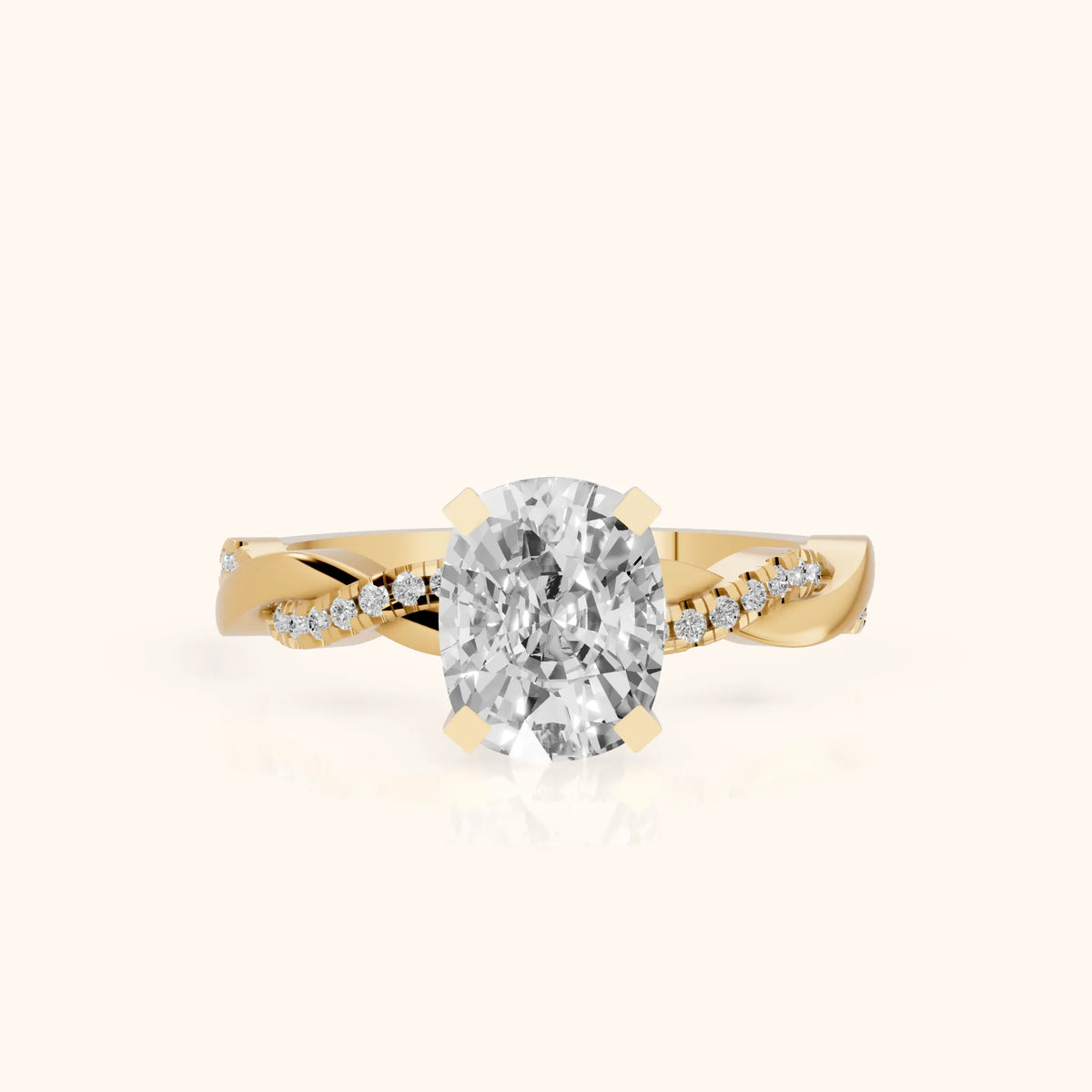 Primrose Pavé Twist Cushion Diamond Engagement Ring in Yellow Gold - FrontView.webp