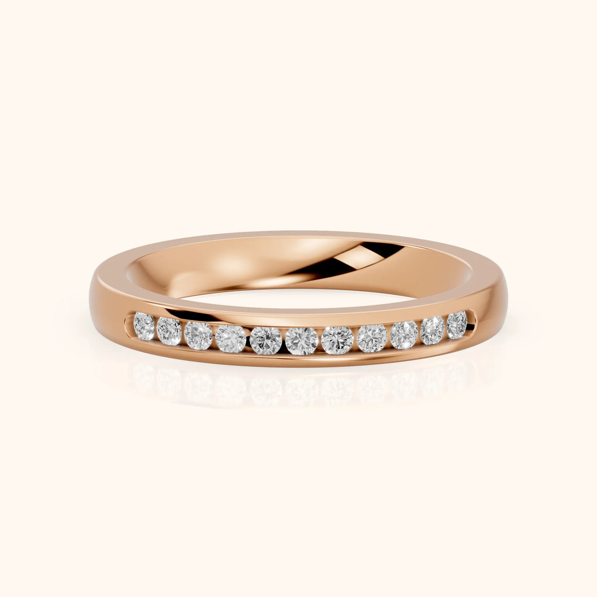 Coralie Channel Set Round Diamond Wedding Band in Rose Gold - FrontView