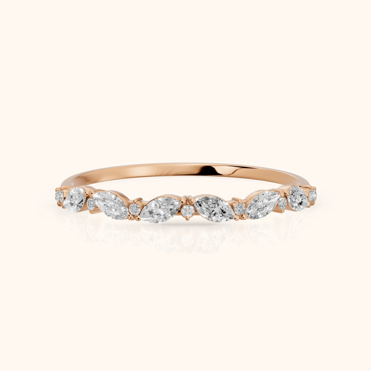 Nika Petite Marquise & Round Diamond Wedding Band in Rose Gold - FrontView