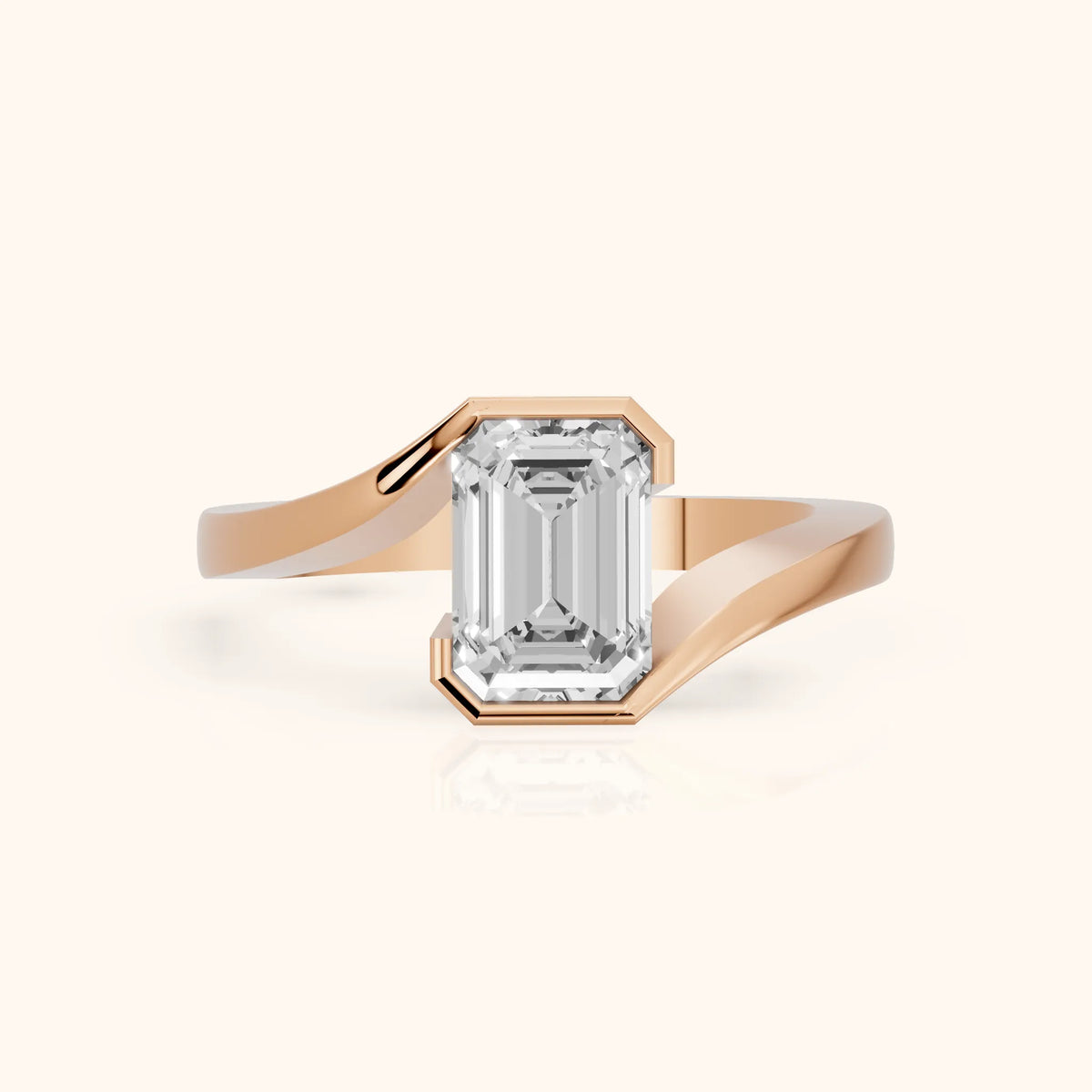 Frances Partial Bezel Bypass Emerald Diamond Engagement Ring in Rose Gold - FrontView.webp