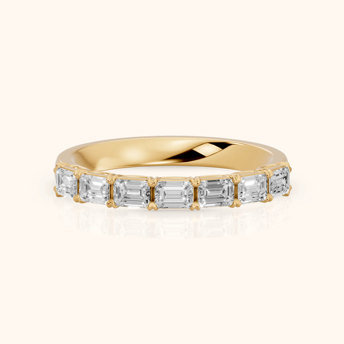 Margot Shared Prong Emerald Diamond Half Eternity Band in Yellow Gold - FrontView