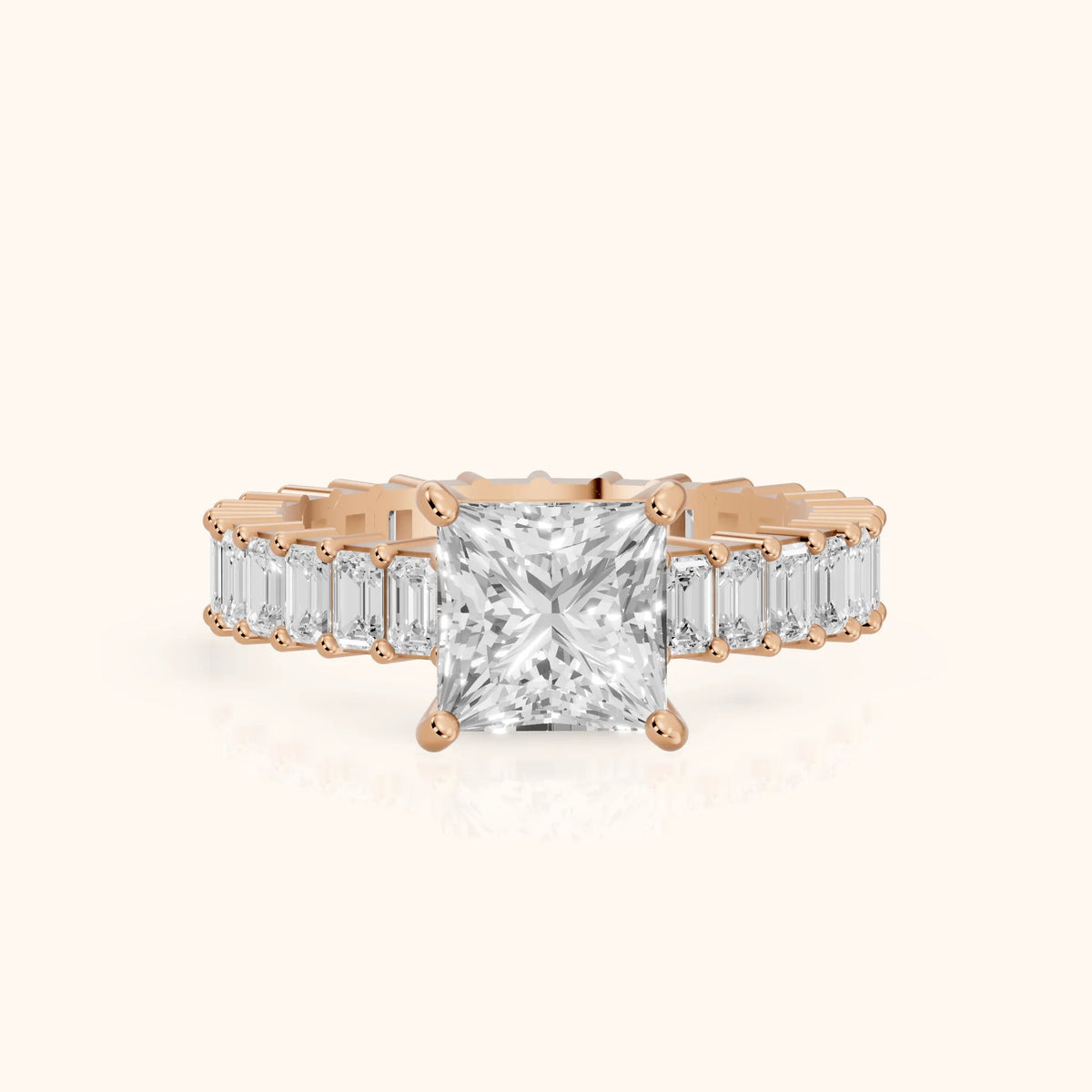 Mallory Shared Prong Princess Diamond Engagement Ring in Rose Gold - FrontView.webp