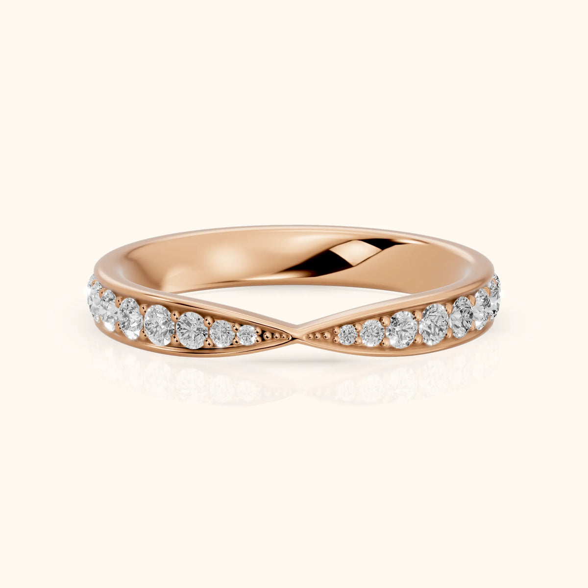Clara Tapered Riviera Round Diamond Eternity Band in Rose Gold - FrontView