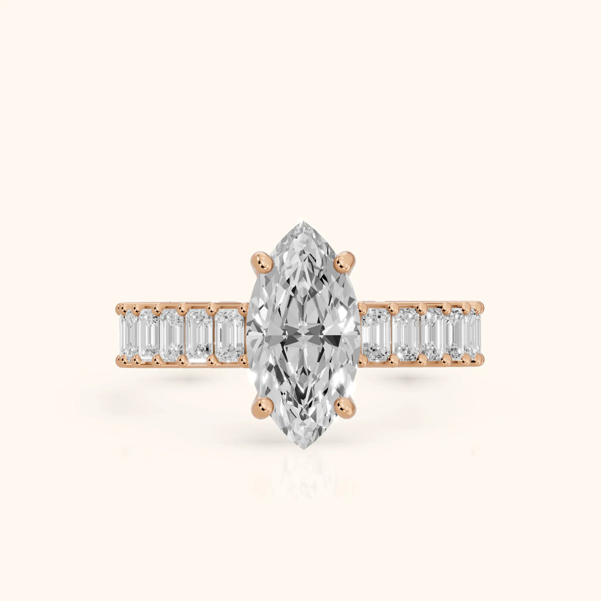 Mallory Shared Prong Marquise Diamond Engagement Ring in Rose Gold - FrontView.webp