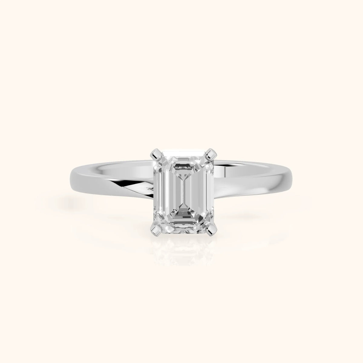 Matilda Cathedral Solitaire Emerald Diamond Engagement Ring in Silver - FrontView.webp