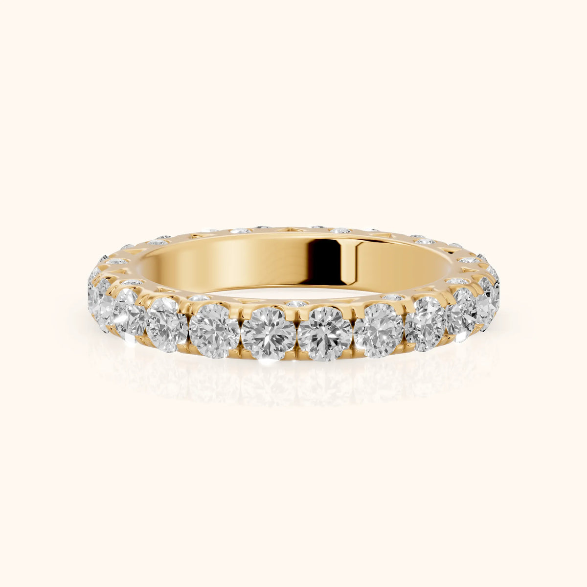 Raina French Pavé Round Diamond Eternity Band in Yellow Gold - FrontView