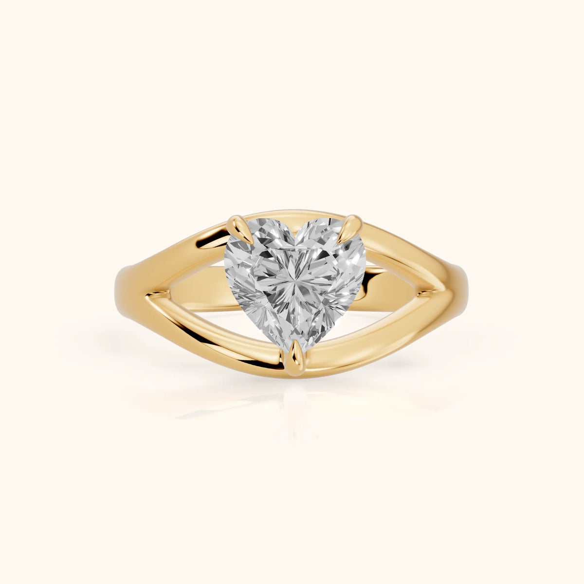 Madeleine Split Shank Heart Diamond Engagement Ring in Yellow Gold - FrontView.webp