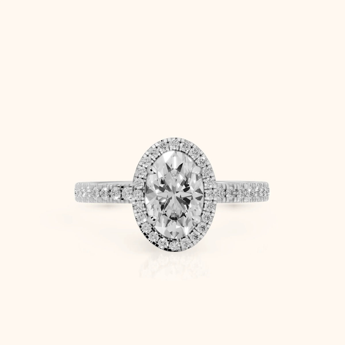 Rosemary Halo Pavé Oval Diamond Engagement Ring in Platinum - FrontView.webp