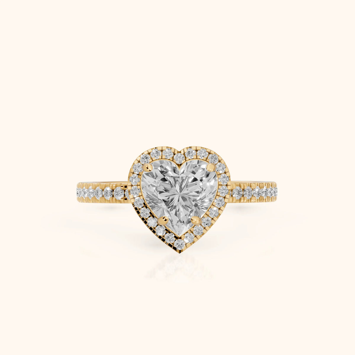 Rosemary Halo Pavé Heart Diamond Engagement Ring in Yellow Gold - FrontView.webp