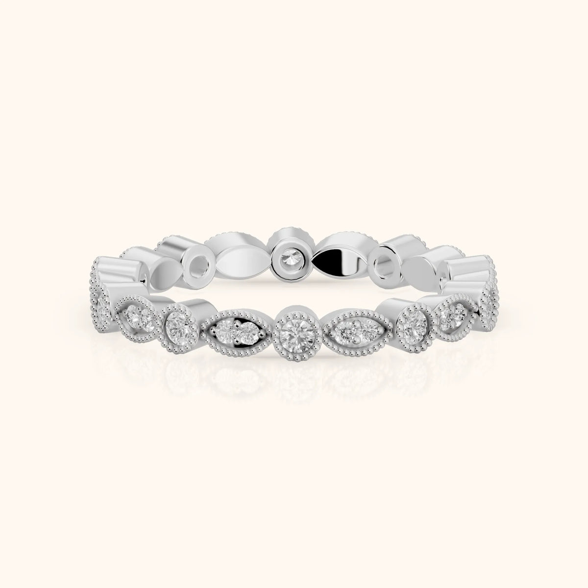 Irene Milgrain Bezel Round Diamond Eternity Band in Platinum - FrontView