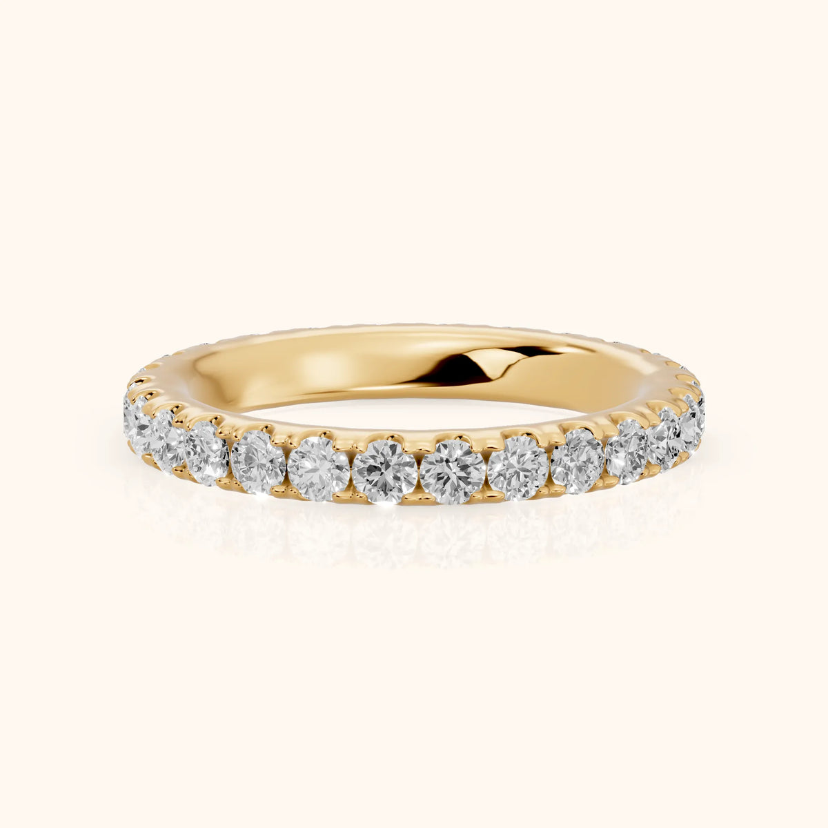 Cara French Pavé Round Diamond Eternity Band in Yellow Gold - FrontView