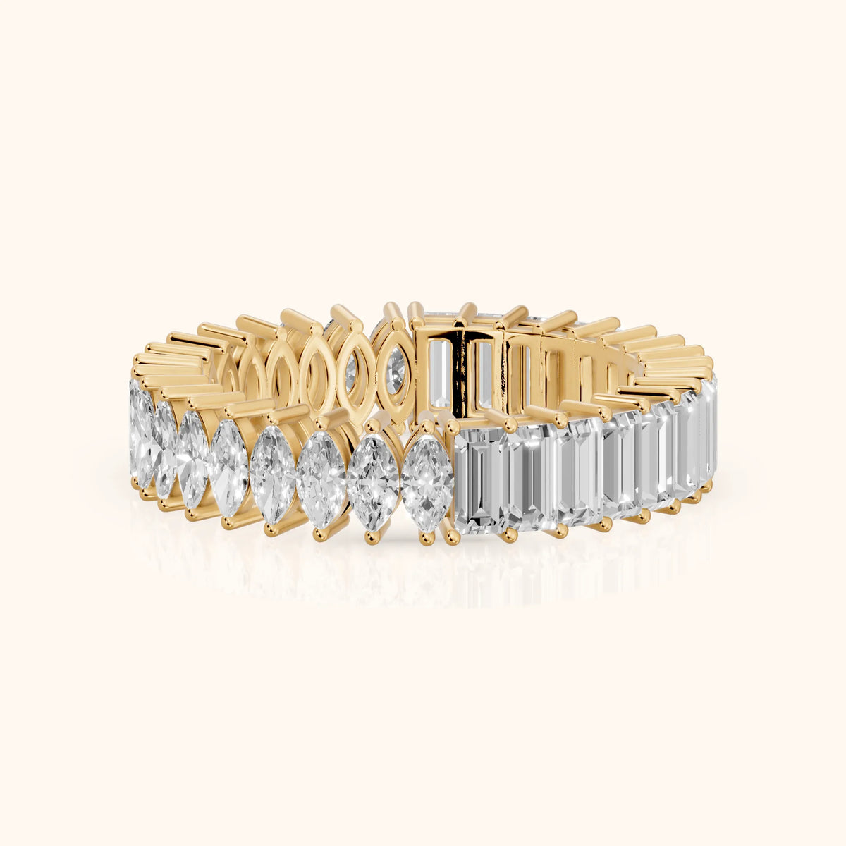 Maite Shared Prong Marquise & Baguette Diamond Eternity Band in Yellow Gold - FrontView